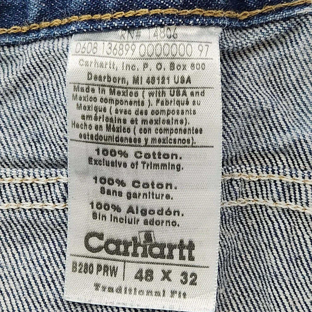 Carhartt Mens B280 PRW Traditional Fit Straight Leg Blue Denim Jeans‎ 48x32